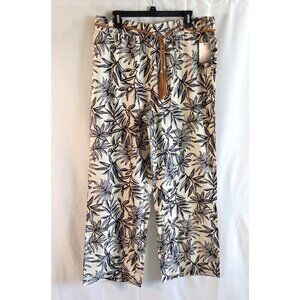 Messini Floral Wide Leg Linen Blend Pants XL Tie Belt NWT Vacation Ready